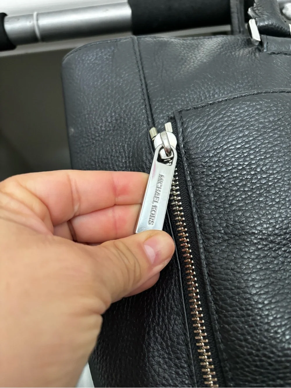 Michael Kors Black Pebbled Leather Briefcase Tote with Silver Hardware
